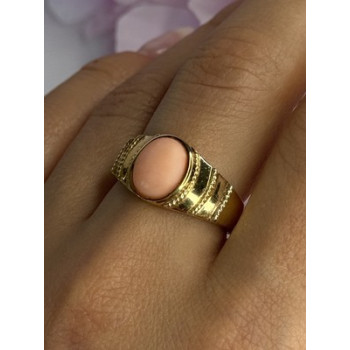 925 Sterling Silver Gold Plated Coral Ring Size 9