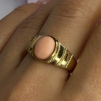 925 Sterling Silver Gold Plated Coral Ring Size 9