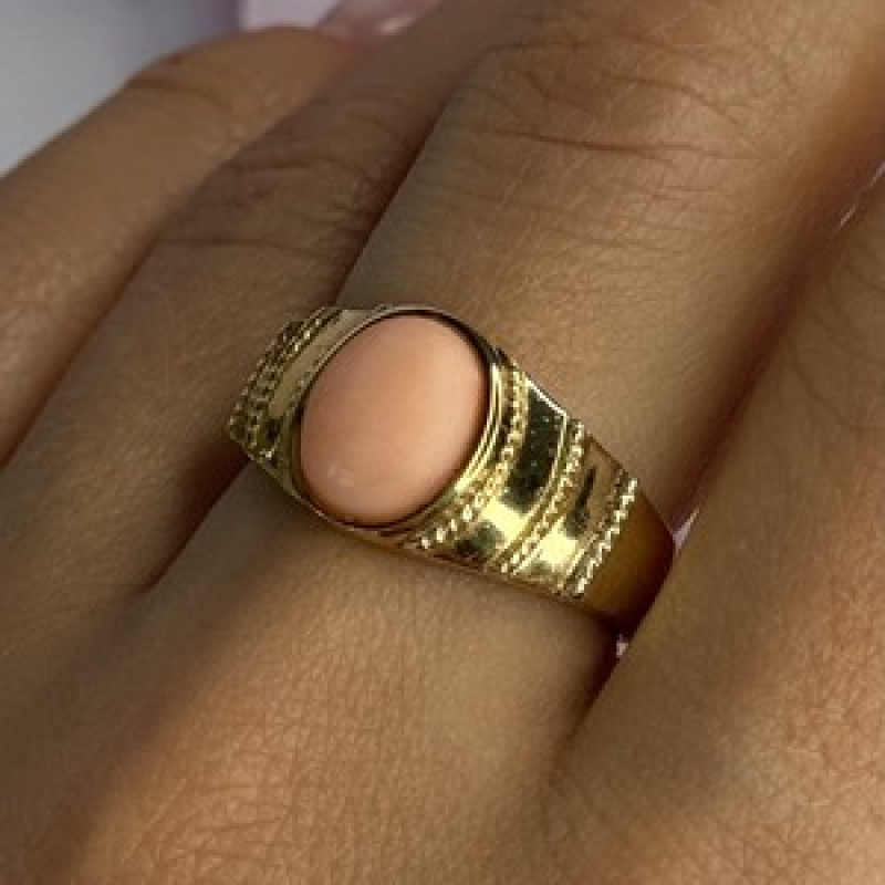 925 Sterling Silver Gold Plated Coral Ring Size 9