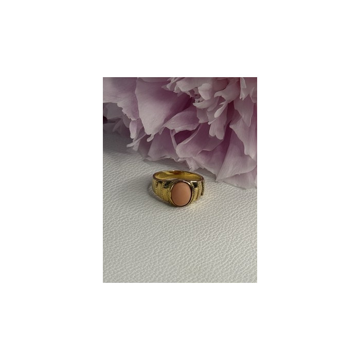 925 Sterling Silver Gold Plated Coral Ring Size 9