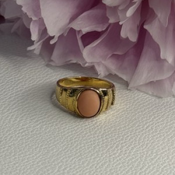 925 Sterling Silver Gold Plated Coral Ring Size 9