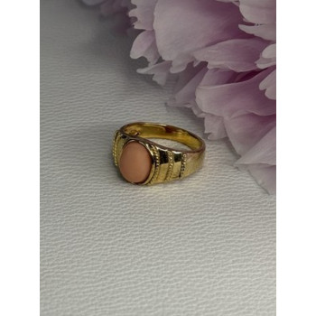 925 Sterling Silver Gold Plated Coral Ring Size 9
