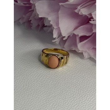 925 Sterling Silver Gold Plated Coral Ring Size 9