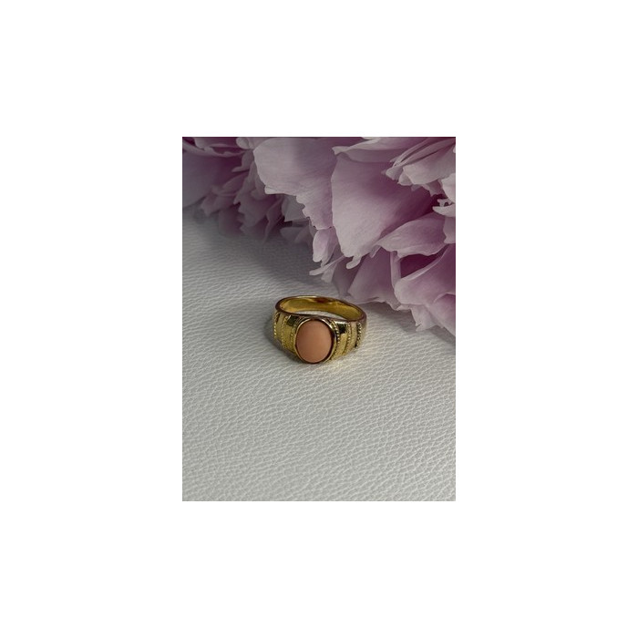 925 Sterling Silver Gold Plated Coral Ring Size 9