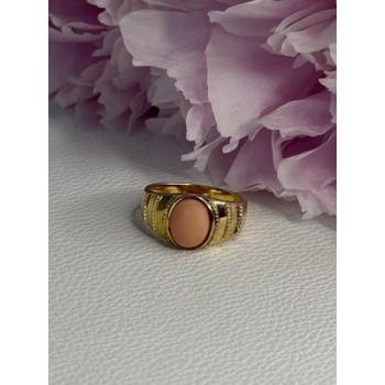 925 Sterling Silver Gold Plated Coral Ring Size 9