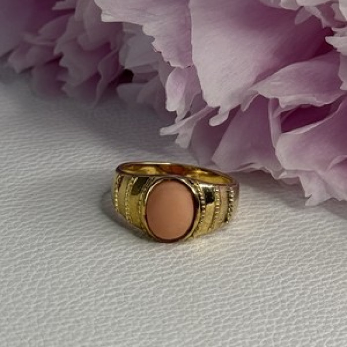 925 Sterling Silver Gold Plated Coral Ring Size 9