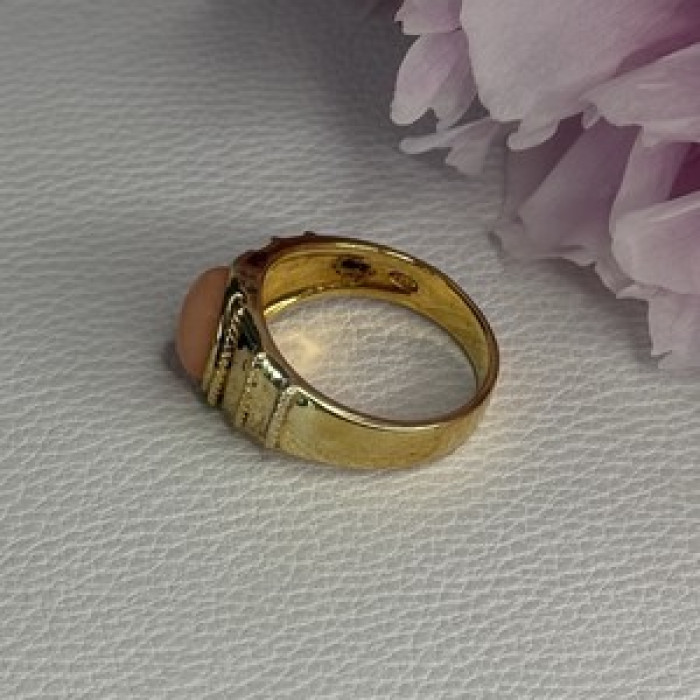 925 Sterling Silver Gold Plated Coral Ring Size 9