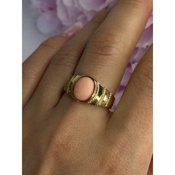 925 Sterling Silver Gold Plated Coral Ring Size 9