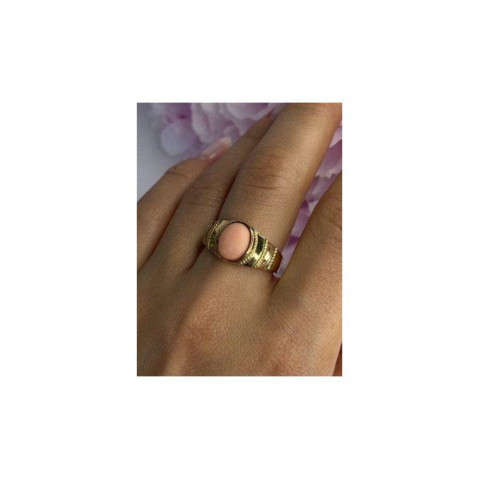 925 Sterling Silver Gold Plated Coral Ring Size 9