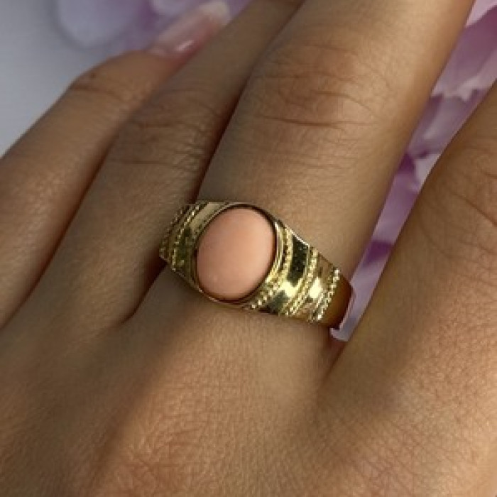 925 Sterling Silver Gold Plated Coral Ring Size 9