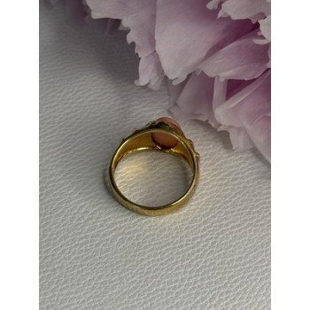 925 Sterling Silver Gold Plated Coral Ring Size 9