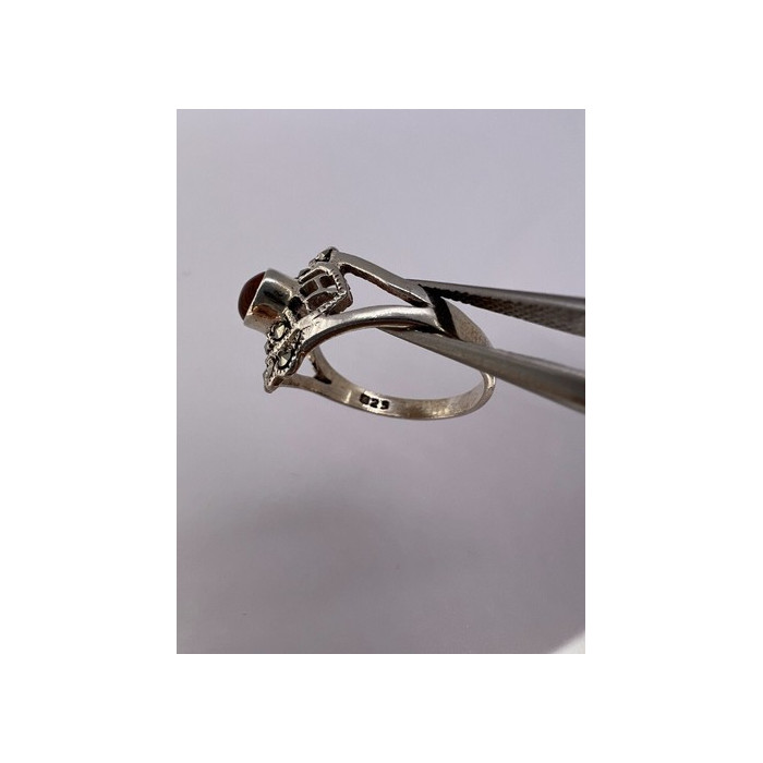 925 Sterling Silver Amber & Marcasite Ring Size 7