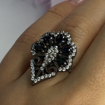 925 Sterling Silver Sapphire & CZ Ring Size 7.5