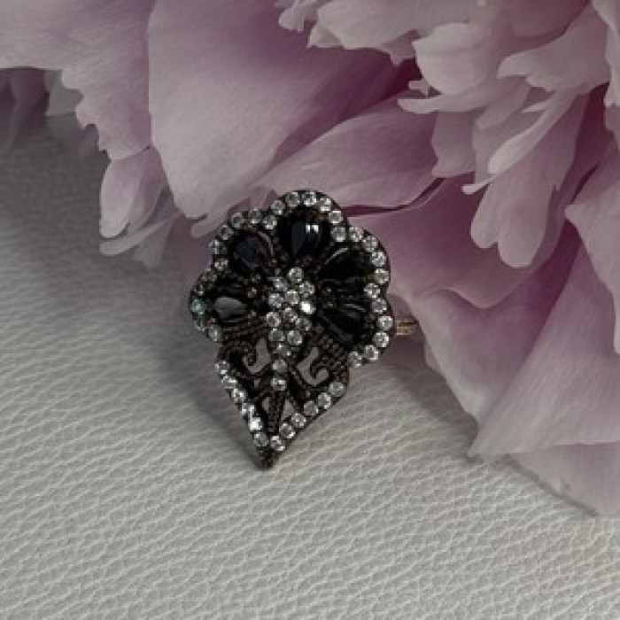 925 Sterling Silver Sapphire & CZ Ring Size 7.5