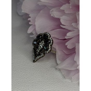 925 Sterling Silver Sapphire & CZ Ring Size 7.5