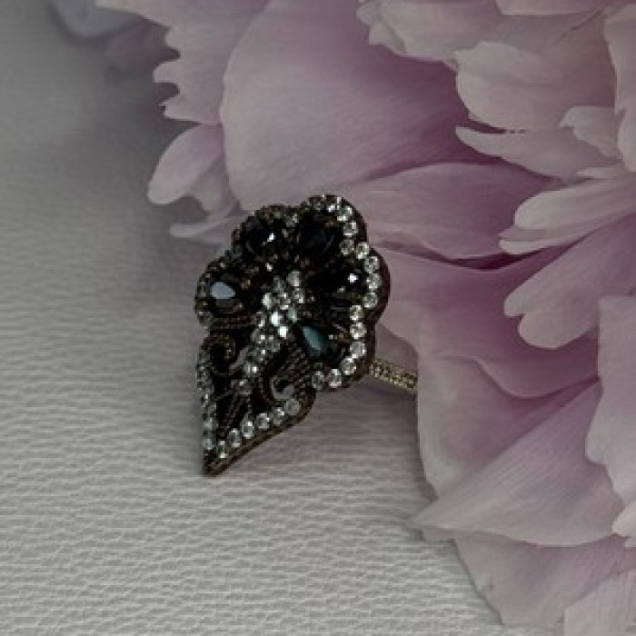 925 Sterling Silver Sapphire & CZ Ring Size 7.5
