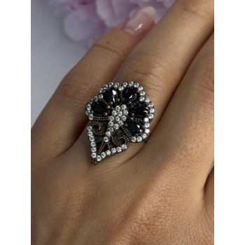 925 Sterling Silver Sapphire & CZ Ring Size 7.5