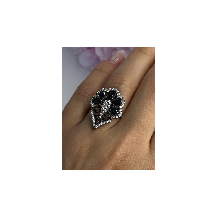 925 Sterling Silver Sapphire & CZ Ring Size 7.5