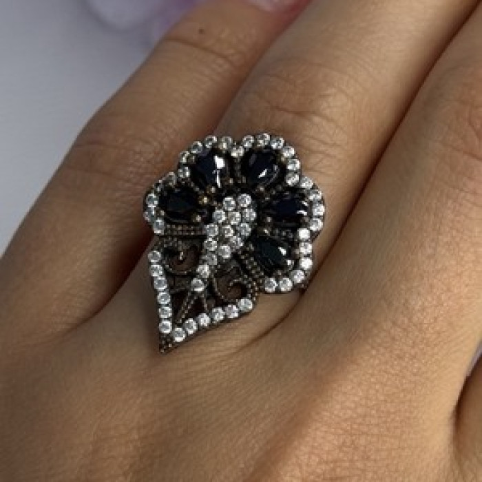 925 Sterling Silver Sapphire & CZ Ring Size 7.5
