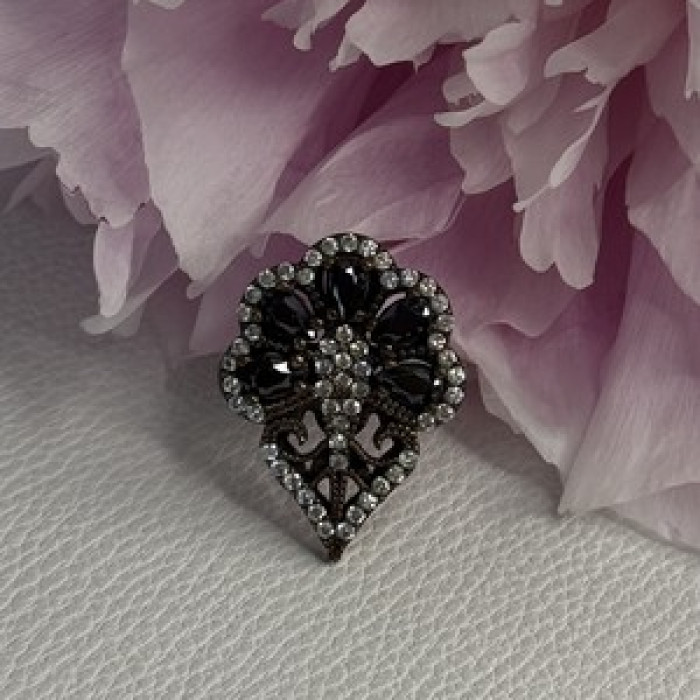 925 Sterling Silver Sapphire & CZ Ring Size 7.5