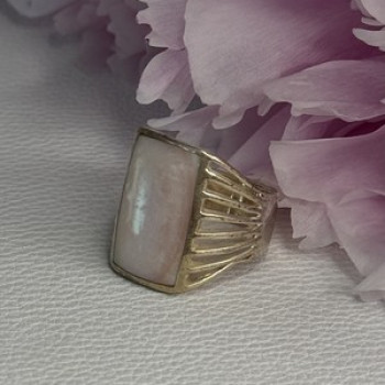 925 Sterling Silver Pink Abalone Ring Size 7.5