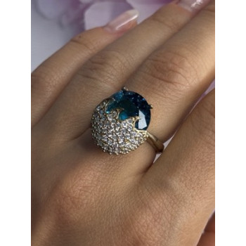 925 Sterling Silver Blue Crystal & CZ Ring Size 8