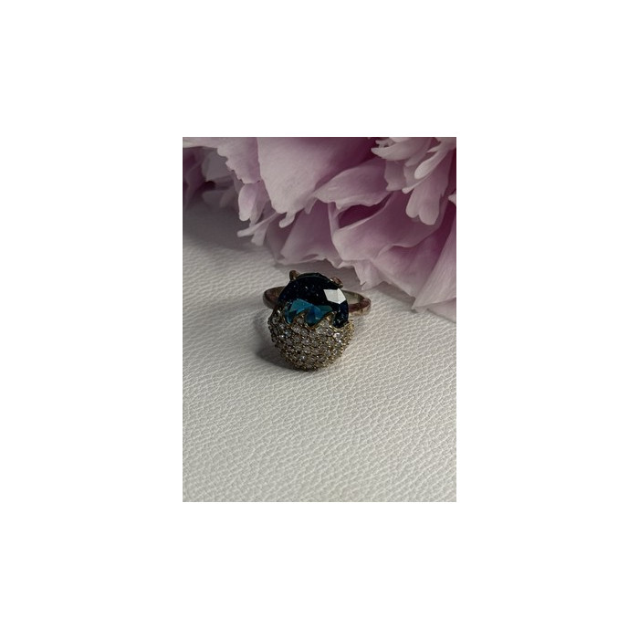 925 Sterling Silver Blue Crystal & CZ Ring Size 8
