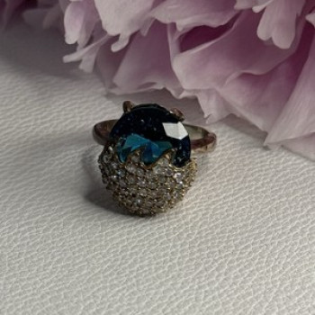 925 Sterling Silver Blue Crystal & CZ Ring Size 8