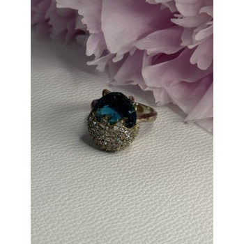 925 Sterling Silver Blue Crystal & CZ Ring Size 8