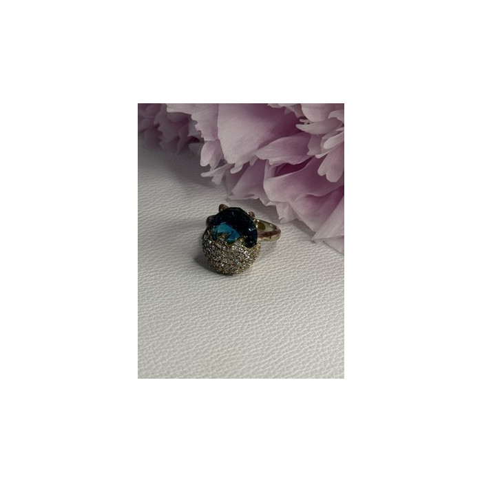 925 Sterling Silver Blue Crystal & CZ Ring Size 8