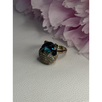 925 Sterling Silver Blue Crystal & CZ Ring Size 8