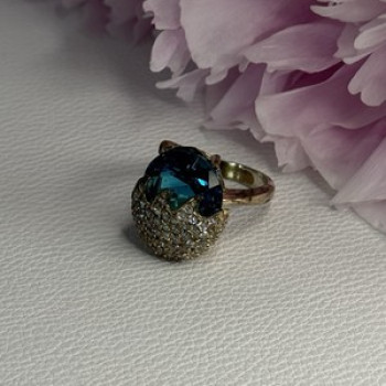 925 Sterling Silver Blue Crystal & CZ Ring Size 8
