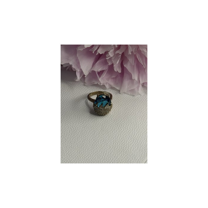 925 Sterling Silver Blue Crystal & CZ Ring Size 8