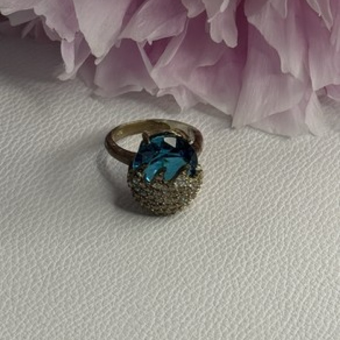 925 Sterling Silver Blue Crystal & CZ Ring Size 8