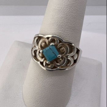 925 Sterling Silver Turquoise Ring Size 8.5