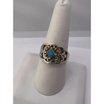 925 Sterling Silver Turquoise Ring Size 8.5