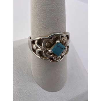 925 Sterling Silver Turquoise Ring Size 8.5