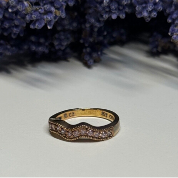 925 Sterling Silver Gold Plated Pink CZ Ring Size 6