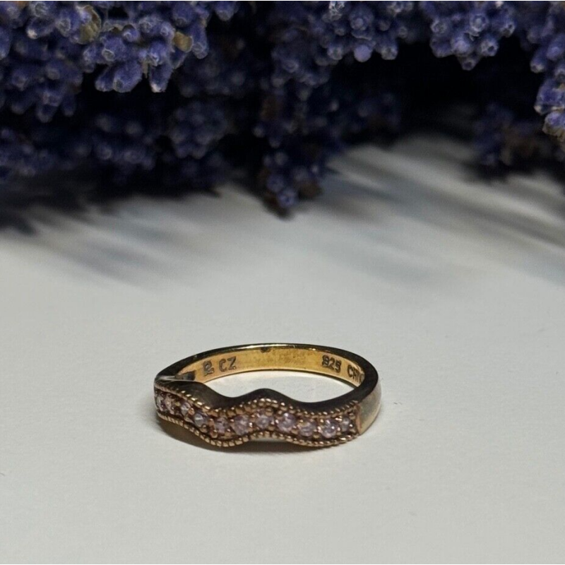 925 Sterling Silver Gold Plated Pink CZ Ring Size 6