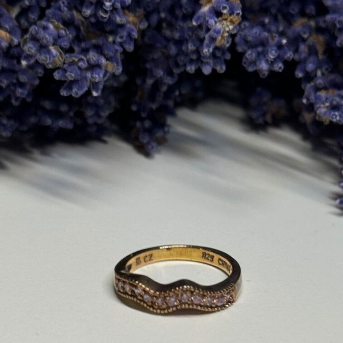 925 Sterling Silver Gold Plated Pink CZ Ring Size 6