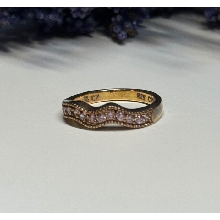 925 Sterling Silver Gold Plated Pink CZ Ring Size 6