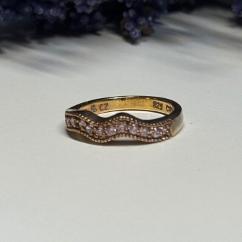 925 Sterling Silver Gold Plated Pink CZ Ring Size 6