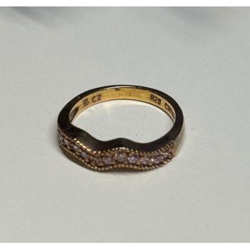 925 Sterling Silver Gold Plated Pink CZ Ring Size 6