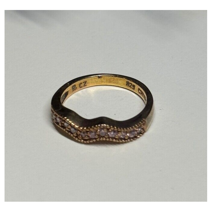 925 Sterling Silver Gold Plated Pink CZ Ring Size 6