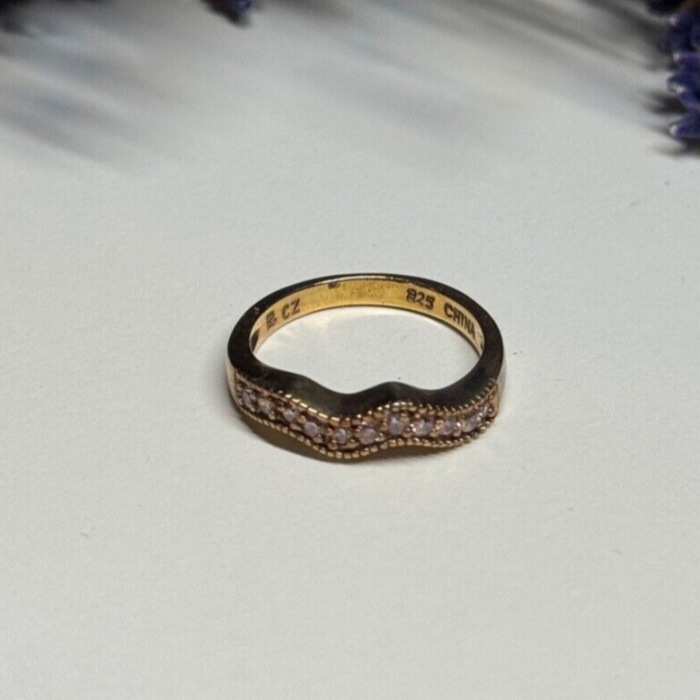 925 Sterling Silver Gold Plated Pink CZ Ring Size 6