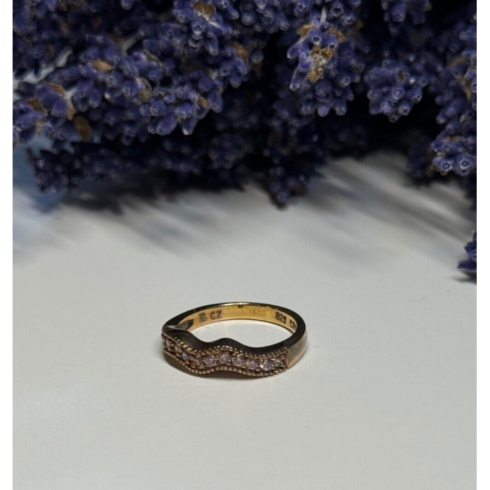 925 Sterling Silver Gold Plated Pink CZ Ring Size 6