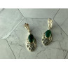 VINTAGE 925 STERLING SILVER GREEN AGATE & CZ EARRINGS