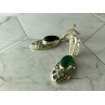 VINTAGE 925 STERLING SILVER GREEN AGATE & CZ EARRINGS