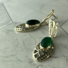 Vintage 925 Sterling Silver Green Agate & CZ Earrings