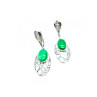VINTAGE 925 STERLING SILVER GREEN AGATE & CZ EARRINGS